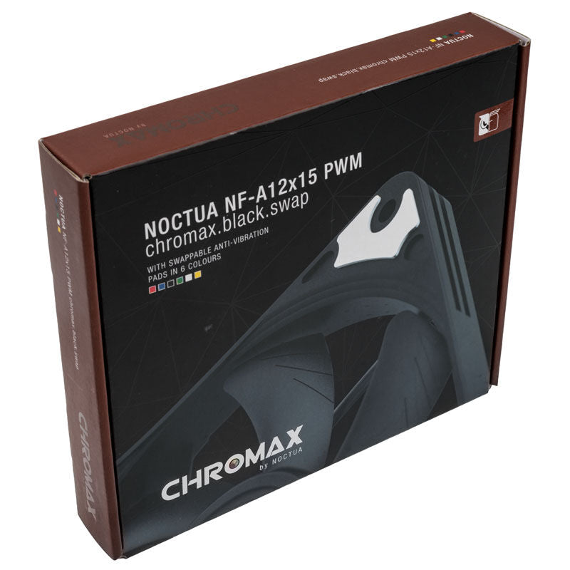 Noctua NF-A12x15 PWM chromax.black.swap vifte 120 mm slim sideprofil
