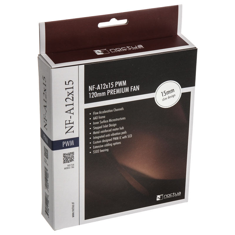 Sideprofil av Noctua NF-A12x15 PWM vifte 120 mm slimprofil