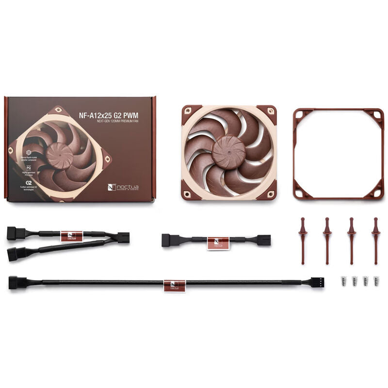 Oversikt over Noctua NF-A12x25 G2 PWM vifte komponenter