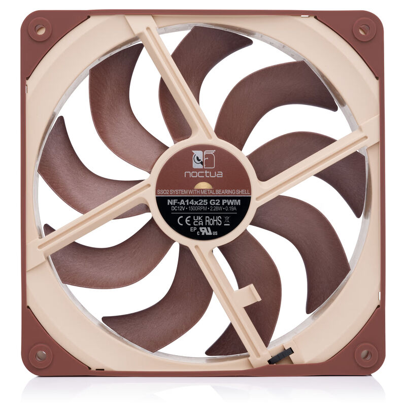 Noctua NF-A14x25 G2 PWM vifte 140 mm montert i PC-kabinett