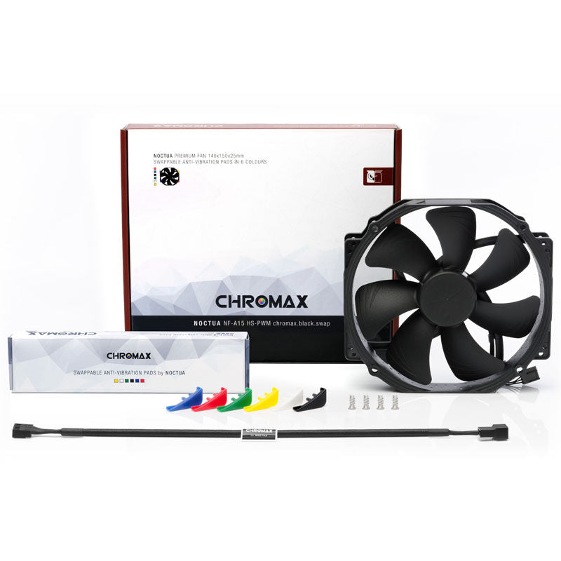Nærbilde av vifteblader på Noctua NF-A15 PWM chromax.black.swap vifte 140 mm svart