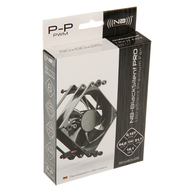 Noiseblocker BlackSilent Pro P-P vifte 80 mm stillegående nærbilde av kabel
