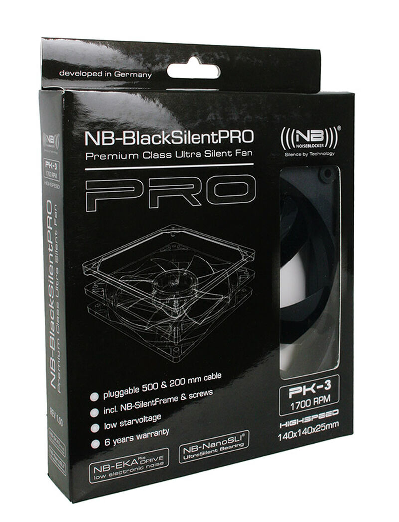 Noiseblocker BlackSilent Pro PK3 vifte 140 mm stillegående montert i PC