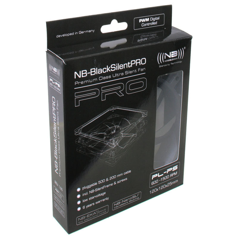Nærbilde av bladene på Noiseblocker BlackSilent Pro PLPS vifte 120 mm PWM