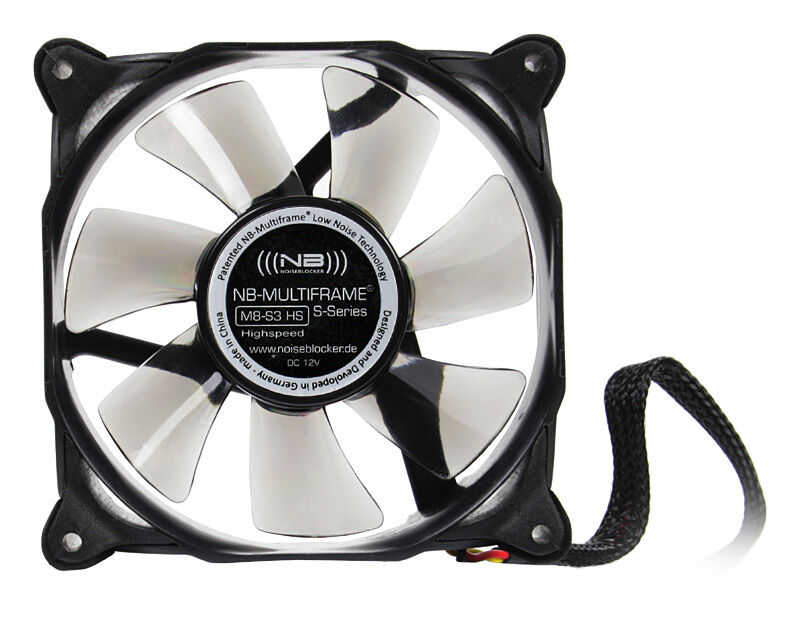Detalj av Noiseblocker Multiframe S-Series M8-3 HS vifte 80 mm med silikonfester