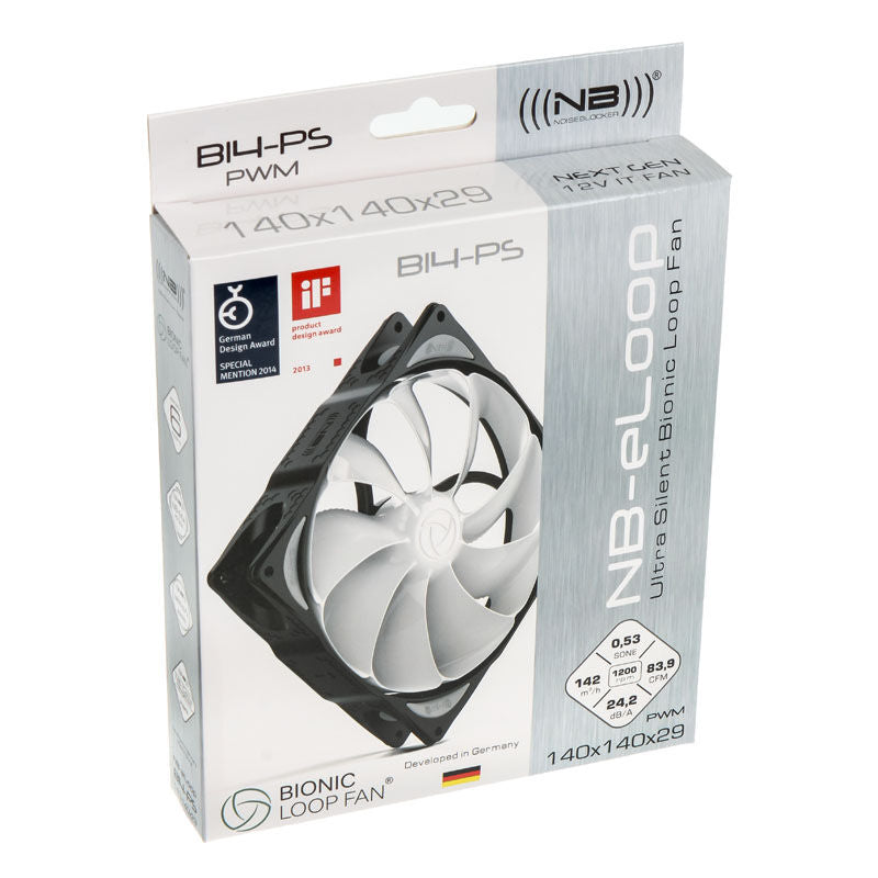 Nærbilde av vifteblader på Noiseblocker NB-eLoop B14-PS 140 mm PWM