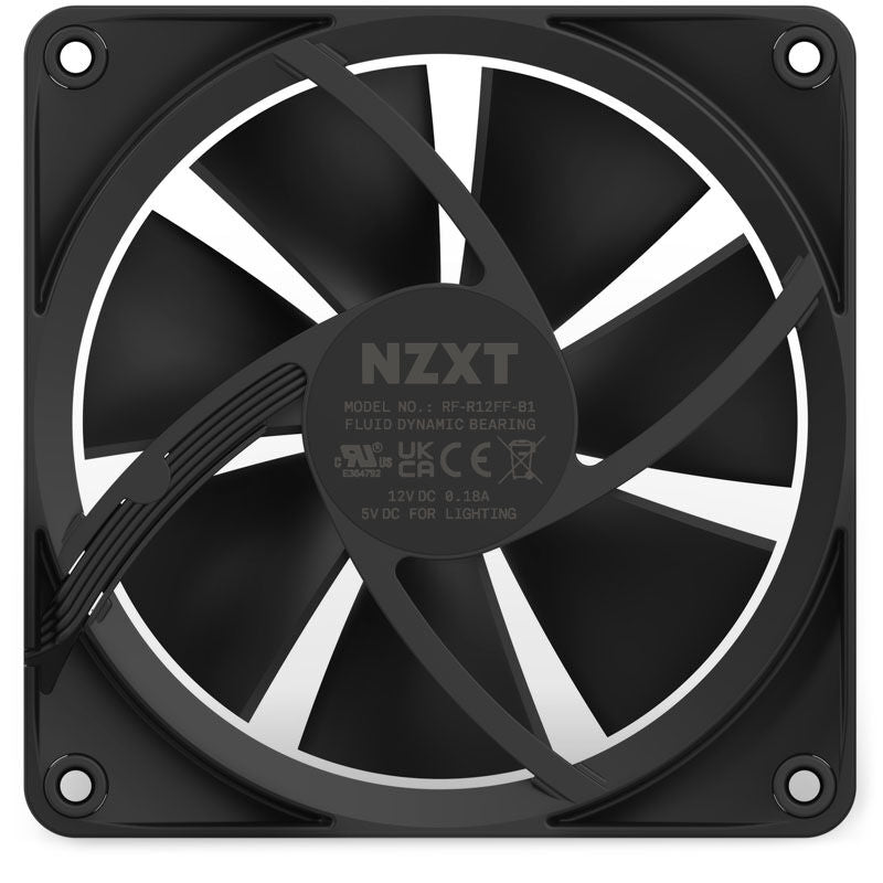NZXT F120 PWM vifte 120 mm RGB svart visning av gummiputer