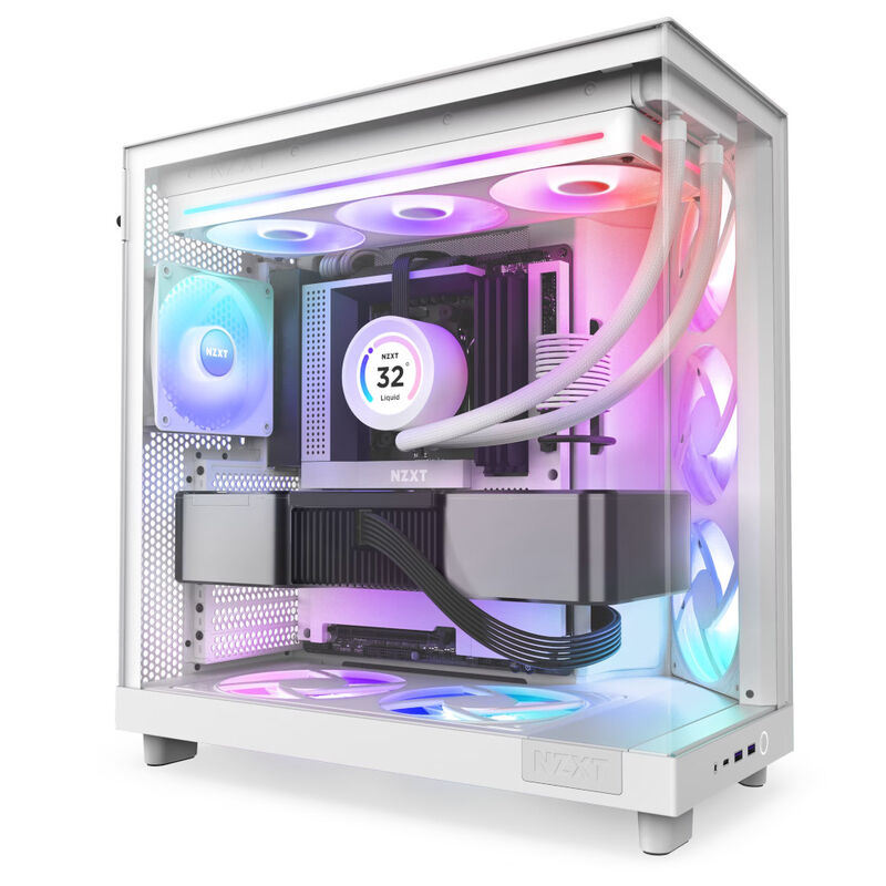 NZXT F360 RGB Core Uni-Frame vifte 360 mm hvit nærbilde av ARGB-belysning