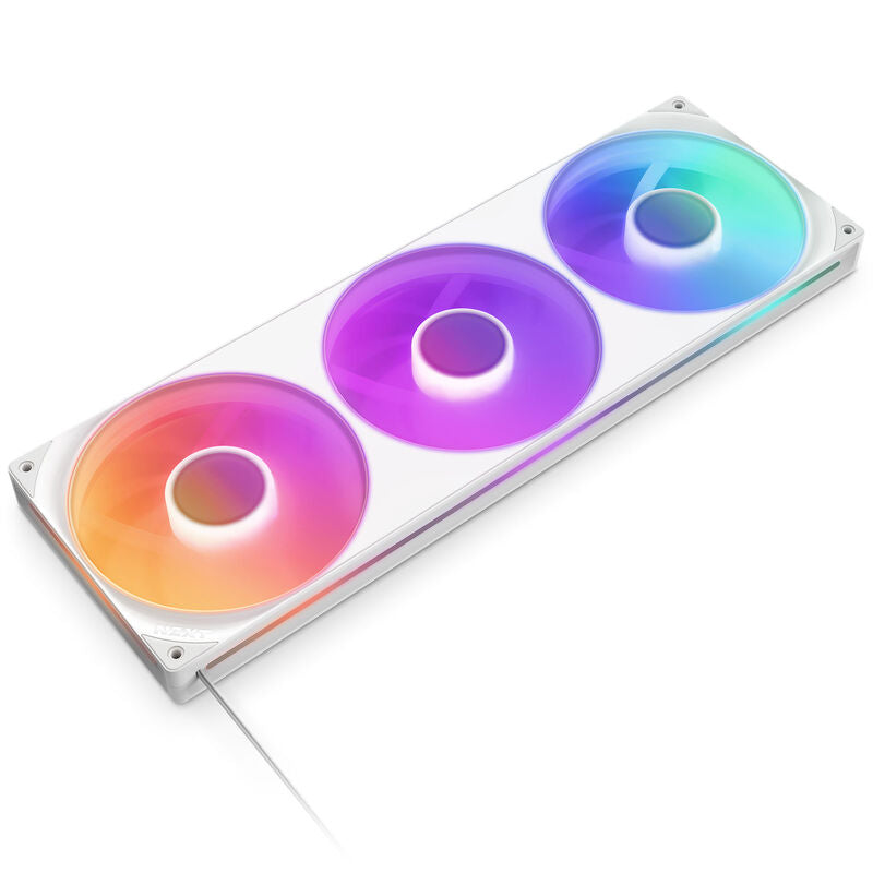 Nærbilde av ARGB-belysning på NZXT F420 RGB Core kabinettsvifte 420 mm Uni-Frame hvit