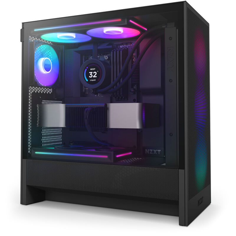 Baksiden av NZXT H5 Flow RGB kabinett midtårn ATX herdet glass svart