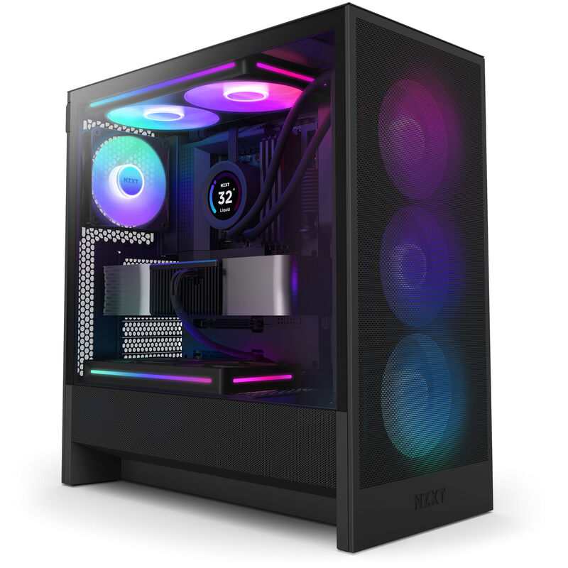 Detalj av mesh-panel på NZXT H5 Flow RGB kabinett midtårn ATX herdet glass svart