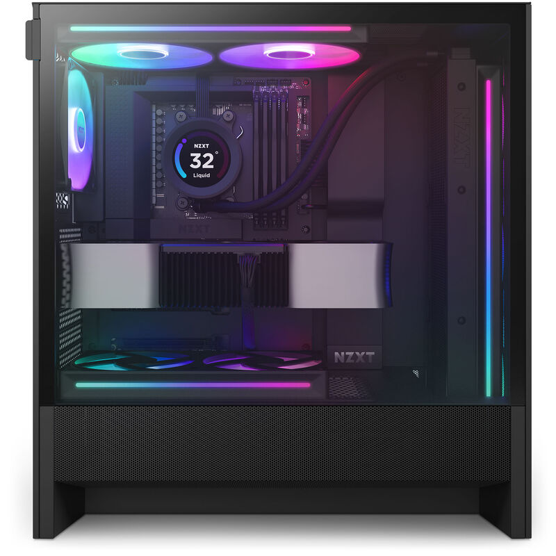 NZXT H5 Flow RGB kabinett midtårn ATX herdet glass svart montert i PC