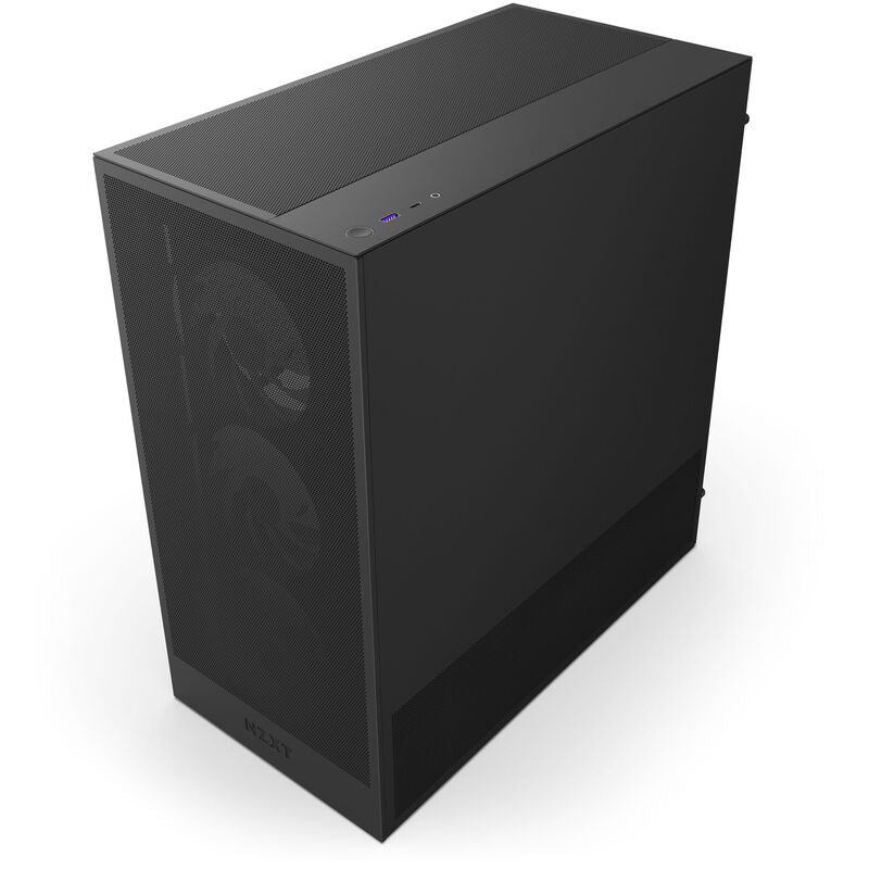 Nærbilde av RGB-belysning i NZXT H5 Flow RGB kabinett midtårn ATX herdet glass svart