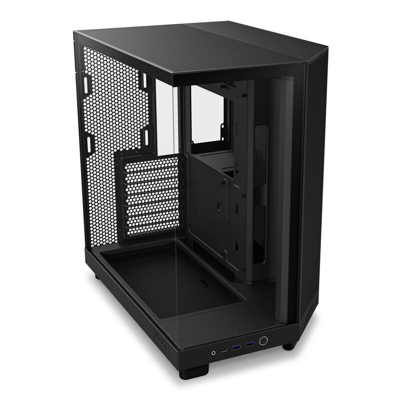 NZXT H6 Flow kabinett midtårn ATX herdet glass svart nærbilde ventilasjon