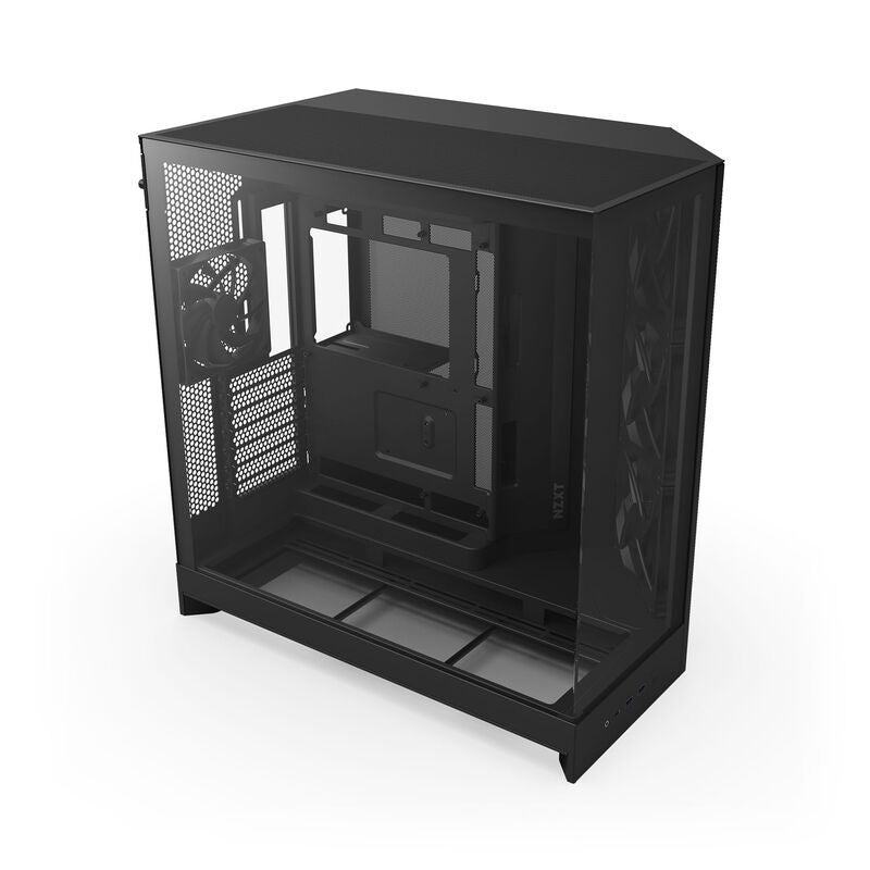Nærbilde av kjølevifter i NZXT H9 Flow kabinett midtårn E-ATX herdet glass svart