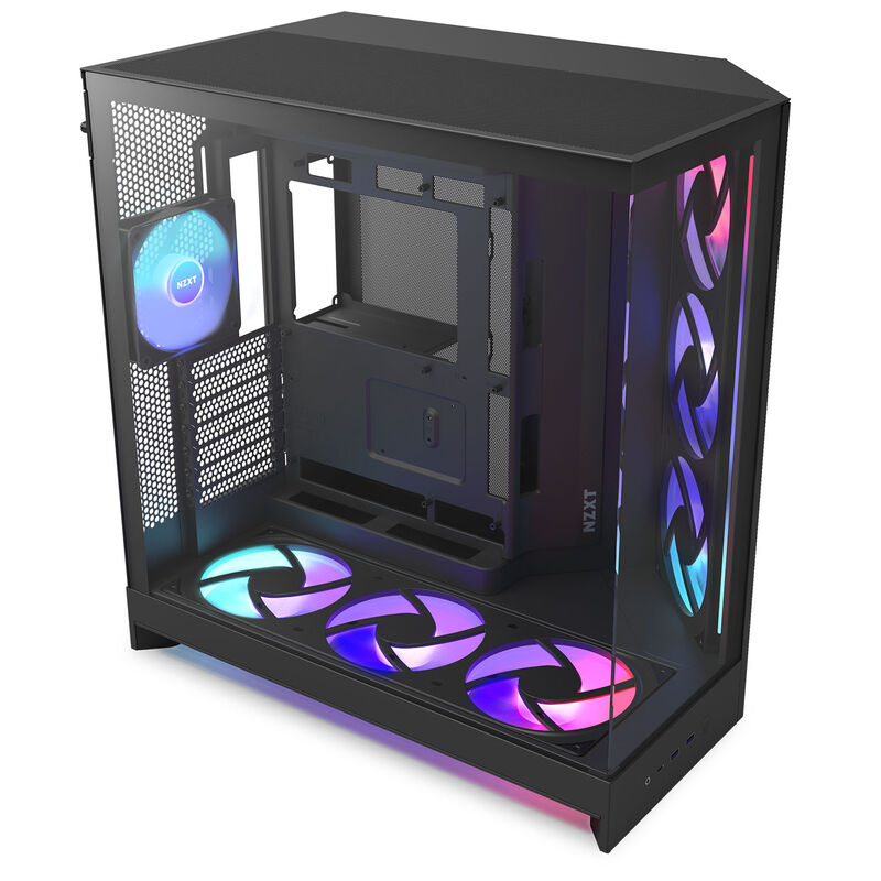 NZXT H9 Flow RGB+ kabinett midtårn E-ATX herdet glass svart montert med komponenter