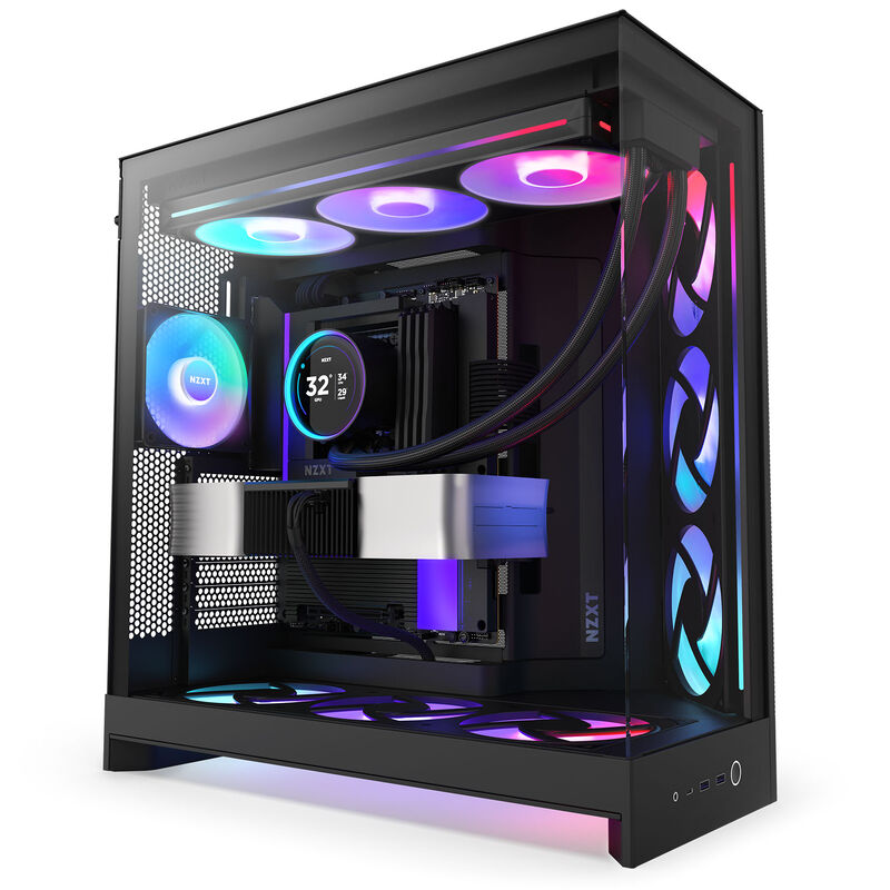 NZXT H9 Flow RGB+ kabinett midtårn E-ATX herdet glass svart bakside