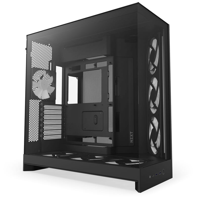 Detalj av RGB-belysning i NZXT H9 Flow RGB+ kabinett midtårn E-ATX herdet glass svart