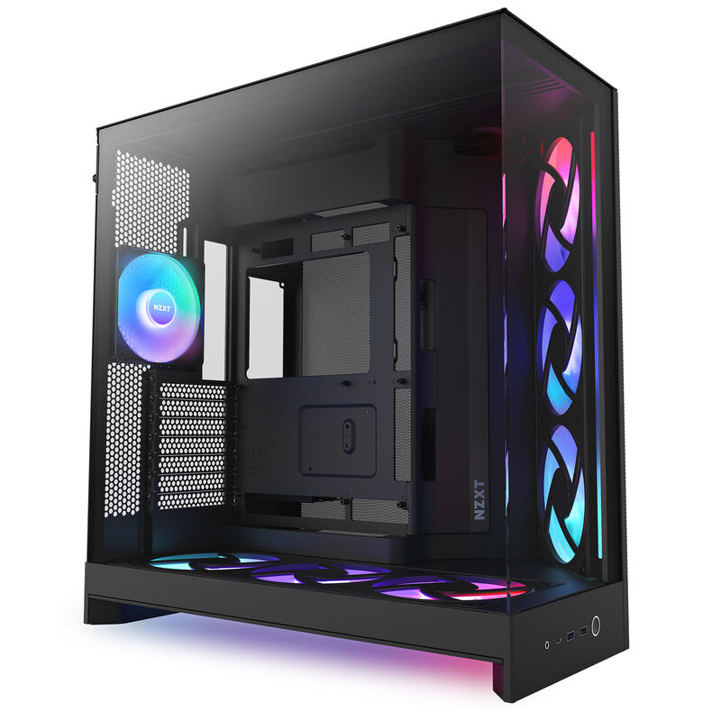 NZXT H9 Flow RGB+ kabinett midtårn E-ATX herdet glass svart forfra