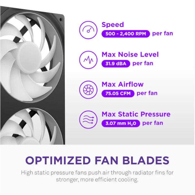 NZXT Kraken Core 240 RGB AIO vannkjøling 240 mm svart nærbilde av vifte