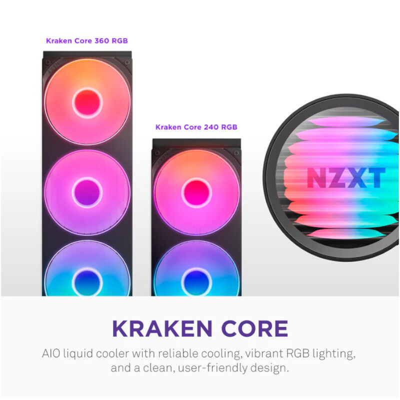 Detalj av NZXT Kraken Core 360 RGB AIO vannkjøling 360 mm svart vifte