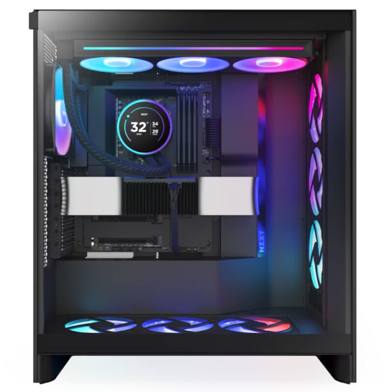Nærbilde av RGB-belysning på NZXT Kraken Elite 360 RGB AIO vannkjøling 360 mm svart