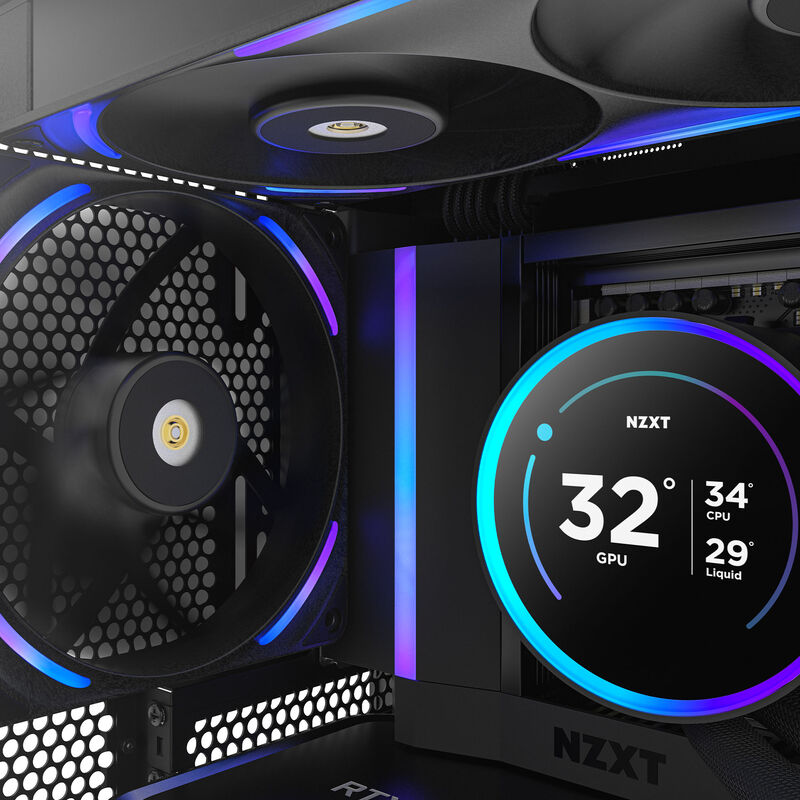 Oversikt over NZXT F140X RGB kabinettvifte med svart ramme