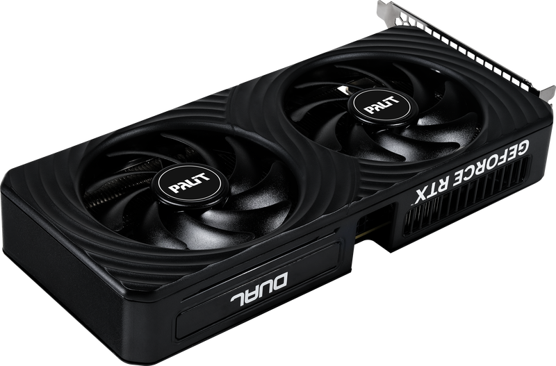 Detalj av Palit GeForce RTX 5060 Ti Dual grafikkort vifte