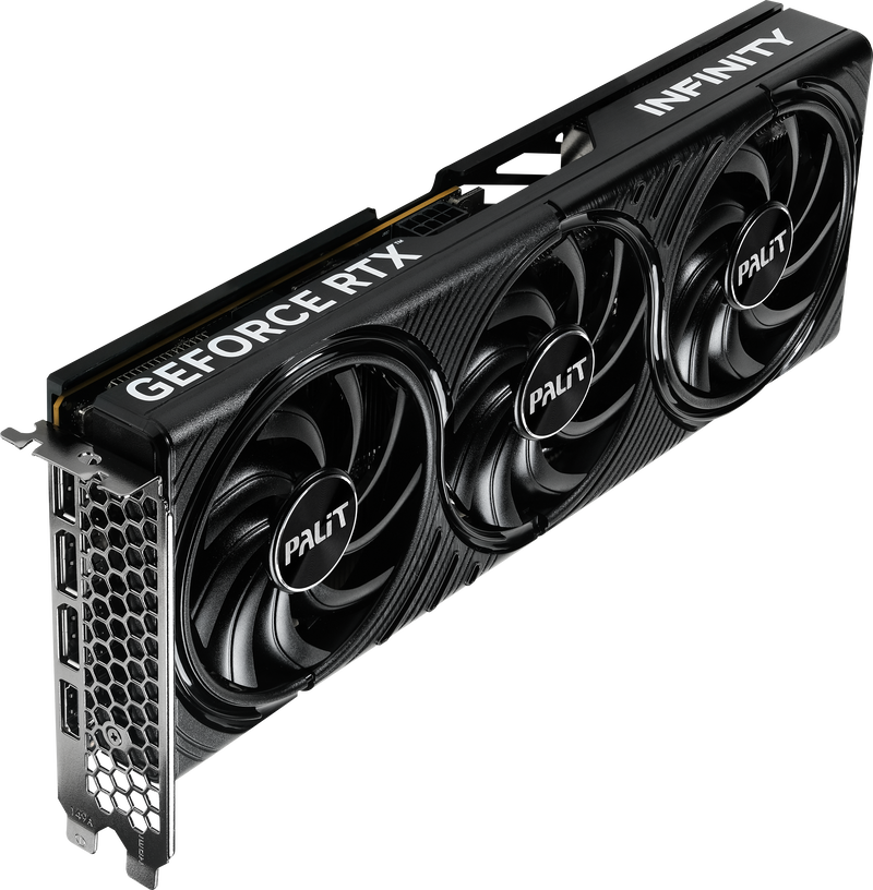 Nærbilde av kjølevifter på Palit RTX 5060 Ti Infinity 3