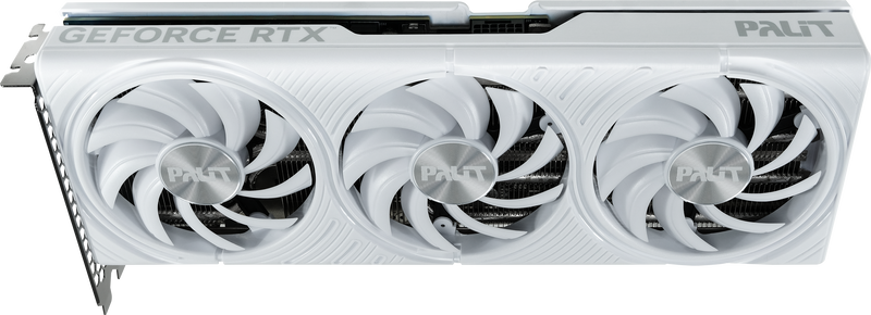 Nærbilde av Palit GeForce RTX 5070 White OC grafikkort kjøling