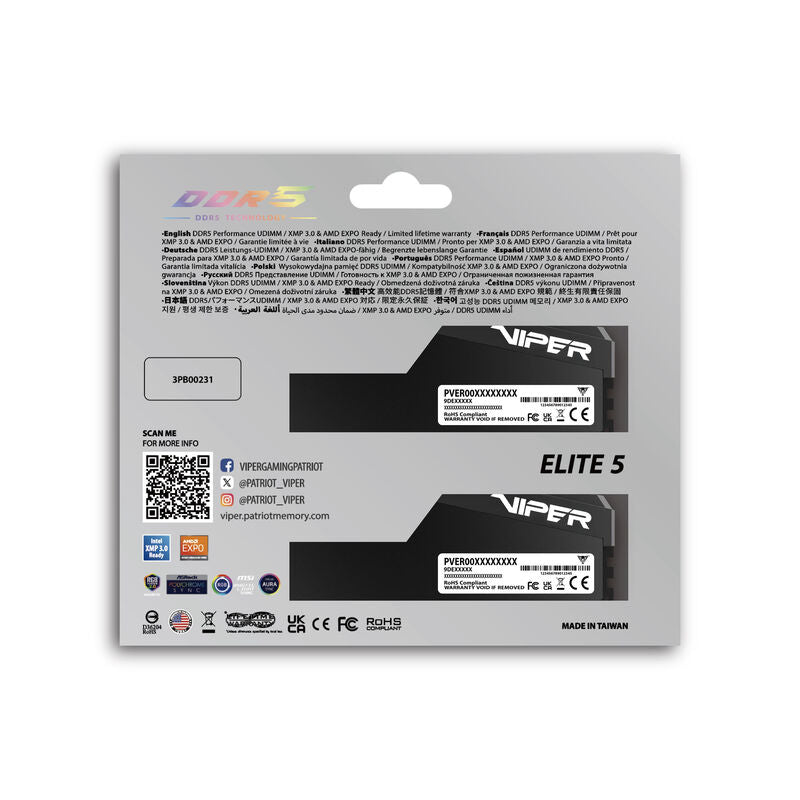 Sideprofil av Patriot Viper RGB Elite 5 Ultra DDR5-6000 CL28 RAM svart