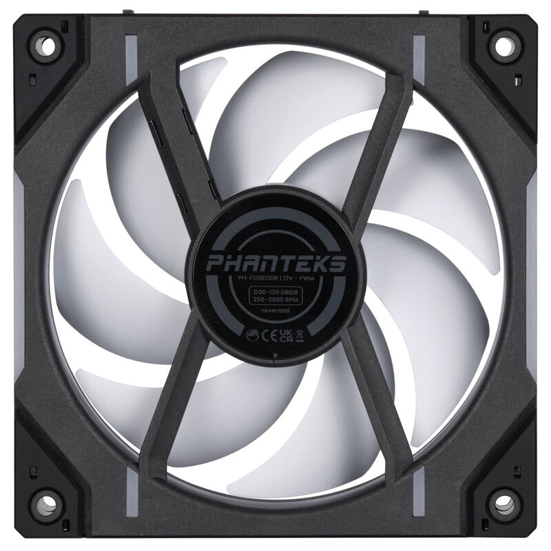 PHANTEKS D30 Reverse Airflow D-RGB vifte 120 mm PWM svart montert i PC-kabinett