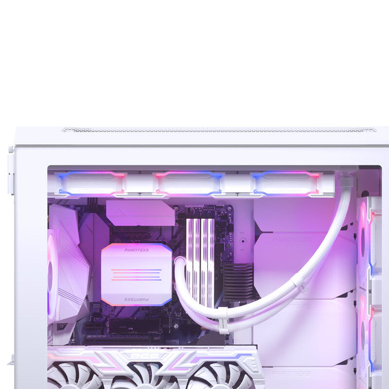 PHANTEKS Glacier One 360D30 DRGB AIO vannkjøling 360 mm hvit RGB-belysning detalj