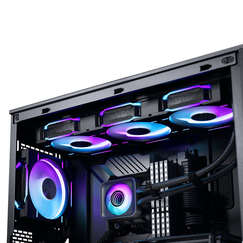 Phanteks GLACIER ONE 360D30 X2 DRGB AIO vannkjøling montert i PC