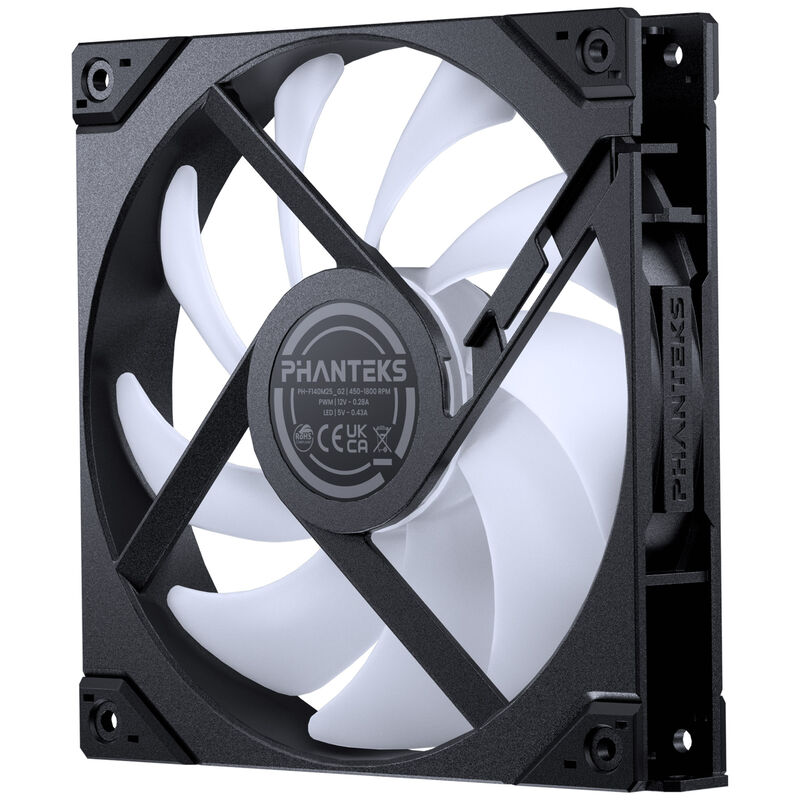 Nærbilde av PHANTEKS M25 Gen2 PWM D-RGB vifte 3-pack Reverse Blade 140 mm svart