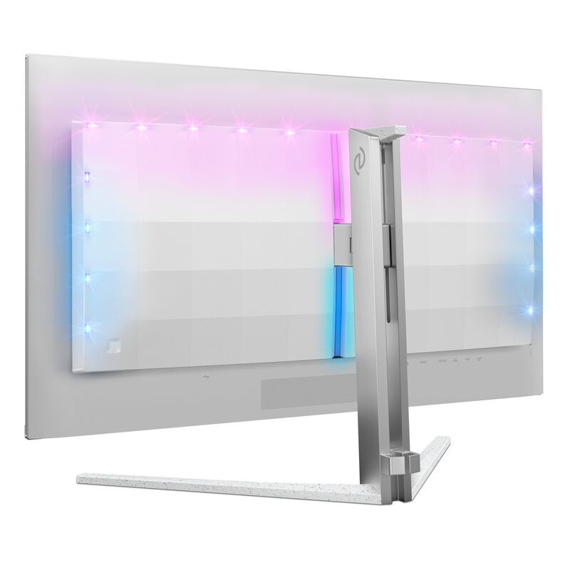 Philips Evnia 32M2N8900 32" 4K gamingskjerm nærbilde av RGB-belysning