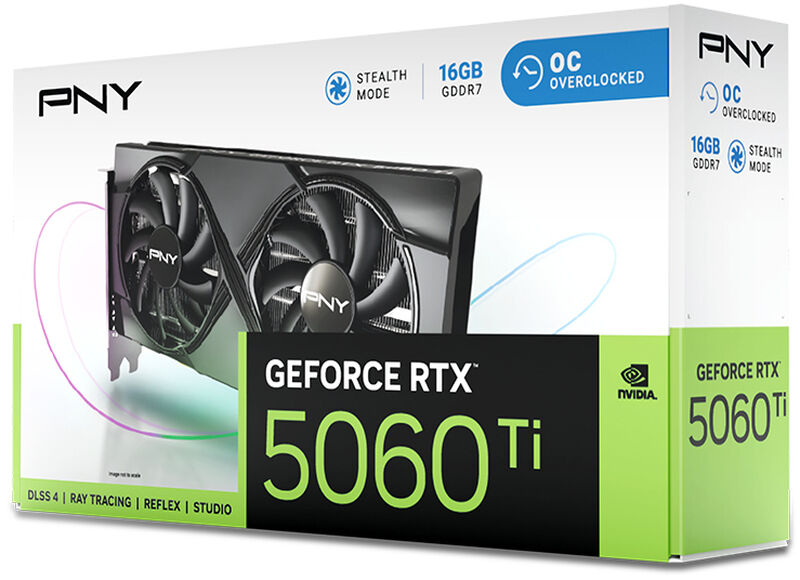 PNY GeForce RTX 5060 Ti OC Edition grafikkort emballasje