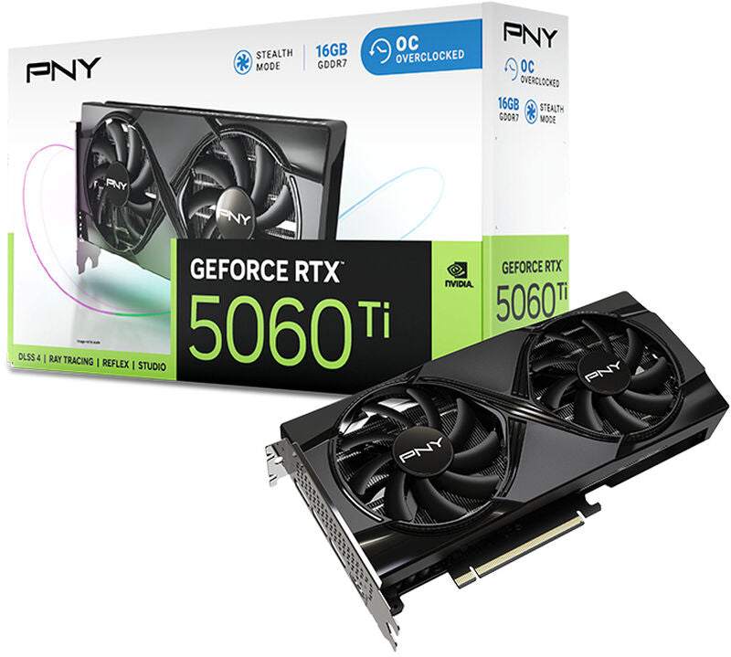 PNY GeForce RTX 5060 Ti OC Edition grafikkort med lysdetaljer