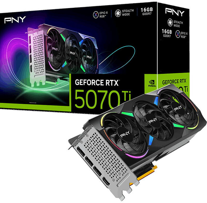PNY GeForce RTX 5070 Ti Epic-X OC ARGB grafikkort forfra