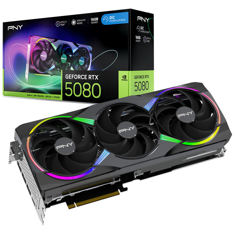 PNY GeForce RTX 5080 Epic-X OC RGB grafikkort forfra