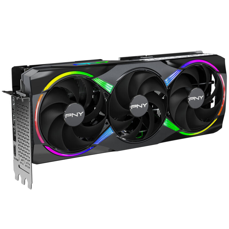 Nærbilde av RGB-belysning på PNY GeForce RTX 5080 Epic-X OC RGB grafikkort