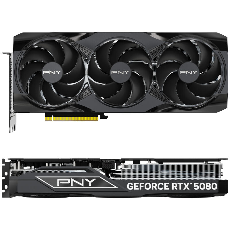 PNY GeForce RTX 5080 OC grafikkort detalj av vifter