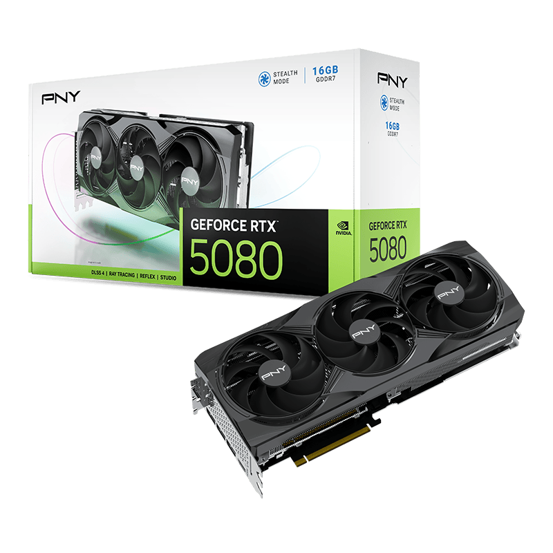 PNY GeForce RTX 5080 Triple Fan grafikkort forfra