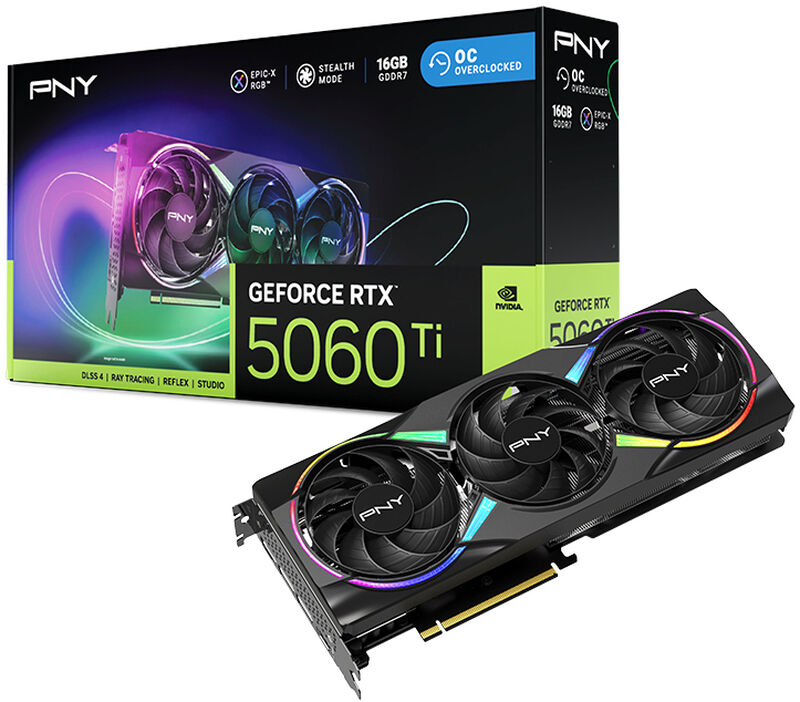 PNY RTX 5060 Ti Epic-X RGB OC grafikkort med logo