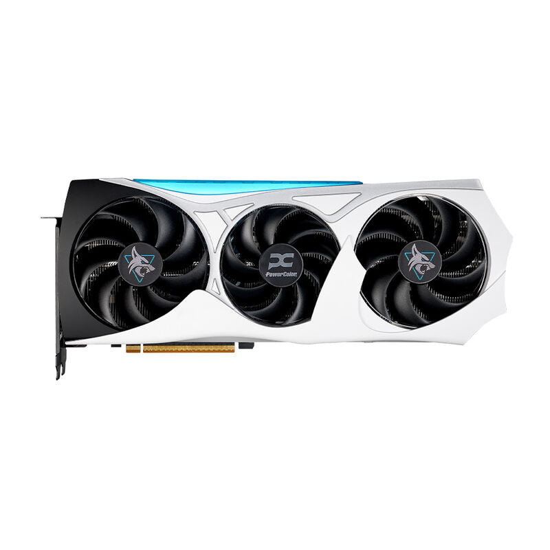 Detaljbilde av PowerColor Hellhound Reva RX 9070 XT RGB-belysning