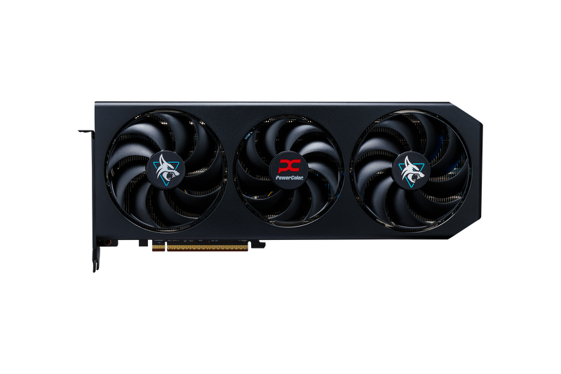 Detalj av PowerColor Hellhound RX 9070 XT OC grafikkorts kjølevifte