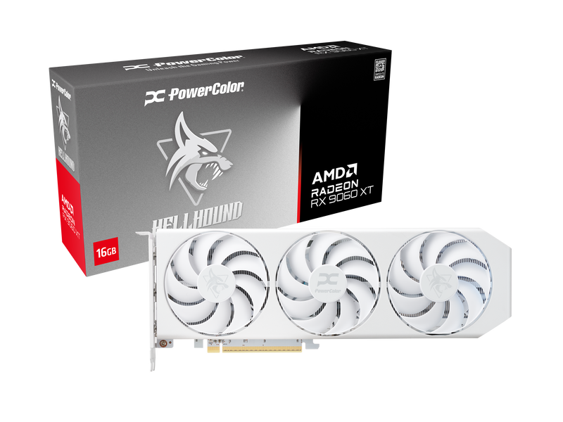 PowerColor Hellhound Spectral White RX 9060 XT OC grafikkort forfra