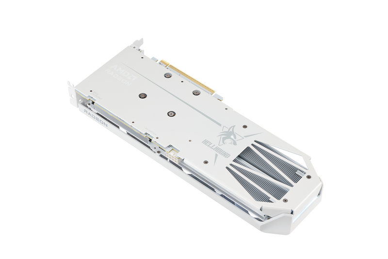PowerColor Hellhound Spectral White RX 9060 XT OC grafikkort koblet til skjerm