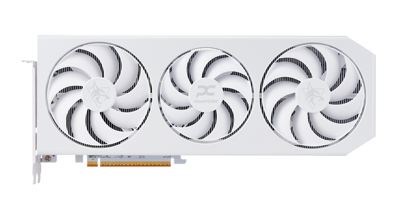Detaljbilde av PowerColor Hellhound Spectral White RX 9070 XT viftesystem