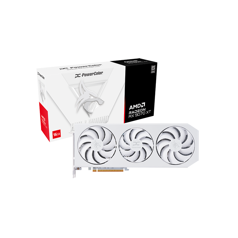 PowerColor Hellhound Spectral White RX 9070 XT grafikkort forfra